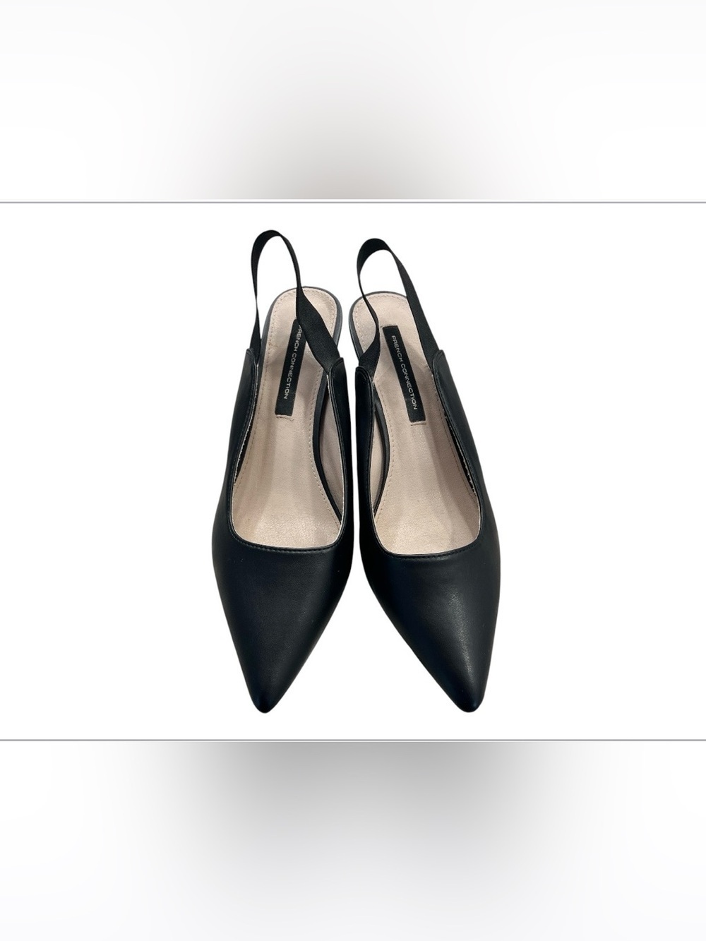 French Connection Women’s Black Pointed Toe Slingback Strappy Kitten Heels Sz7.5